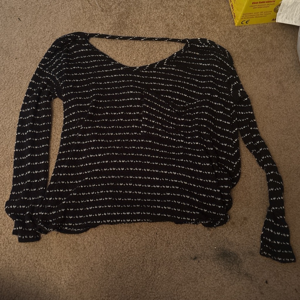 Free People Oversized Striped Knit Lightweight Sweater with Open Back Size XS